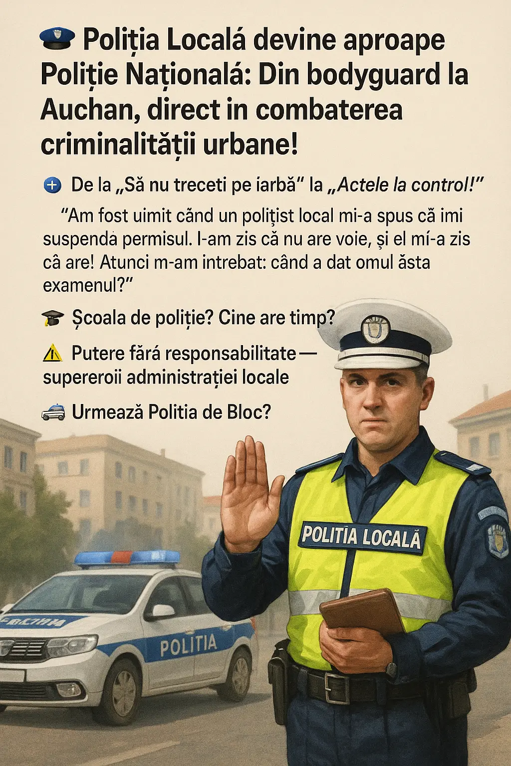 Poliția Locală devine aproape Poliție Națională: Din bodyguard la Auchan, direct în combaterea criminalității urbane!